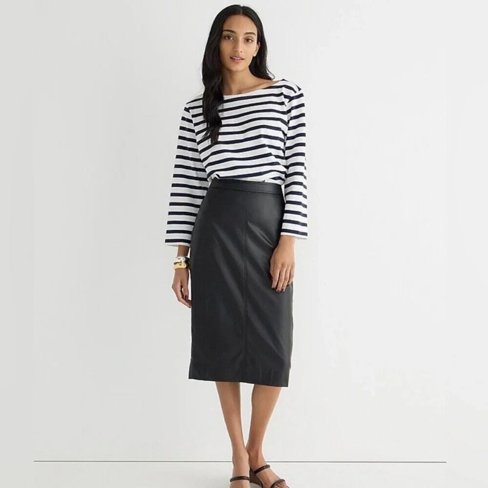 J.Crew No. 3 Black Faux Leather Lined Pencil Skirt Size 10